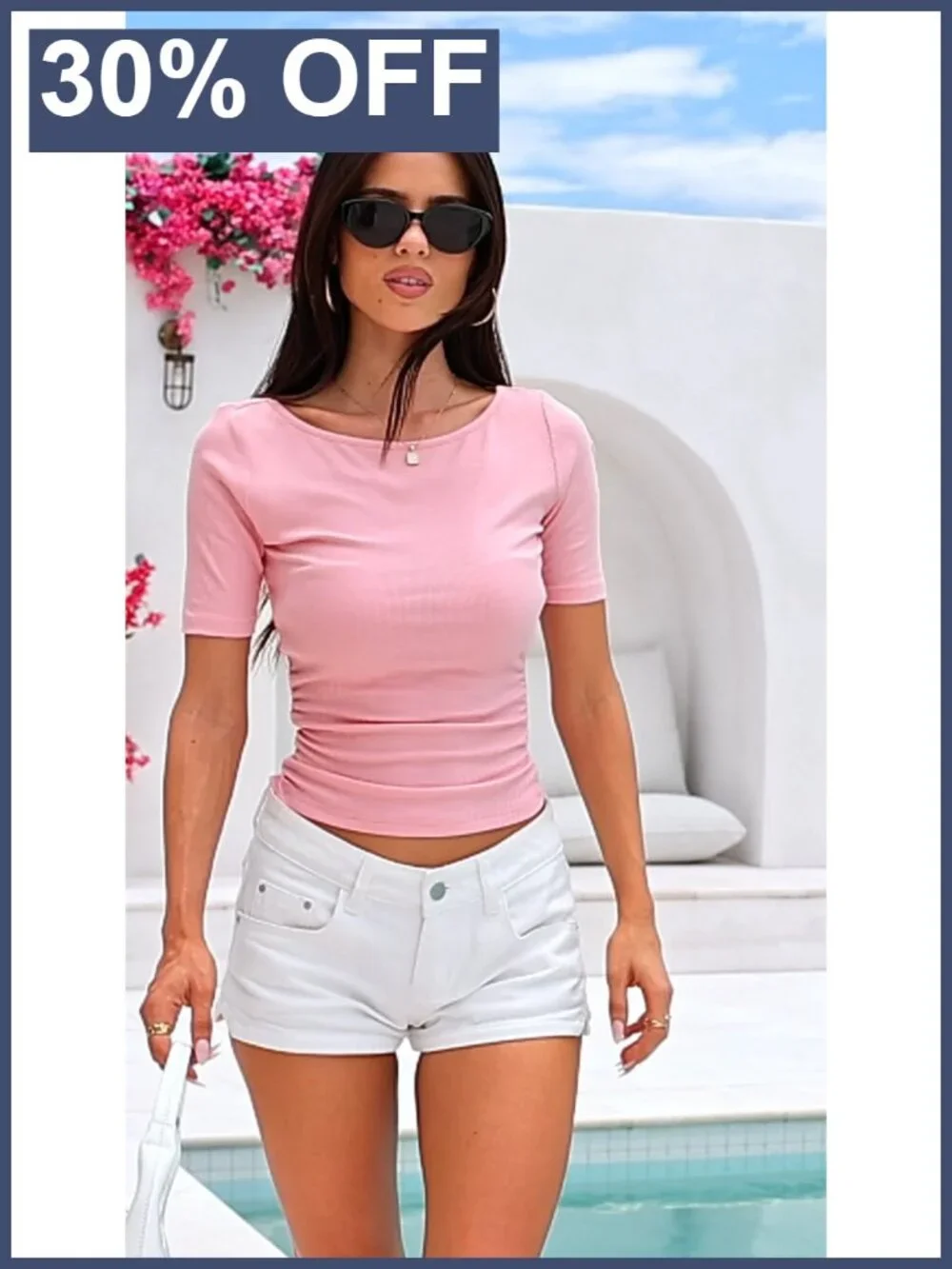 Womens Ribbed Knit Boat Neck Ruched Short Sleeve Slim Fit Crop Top_6